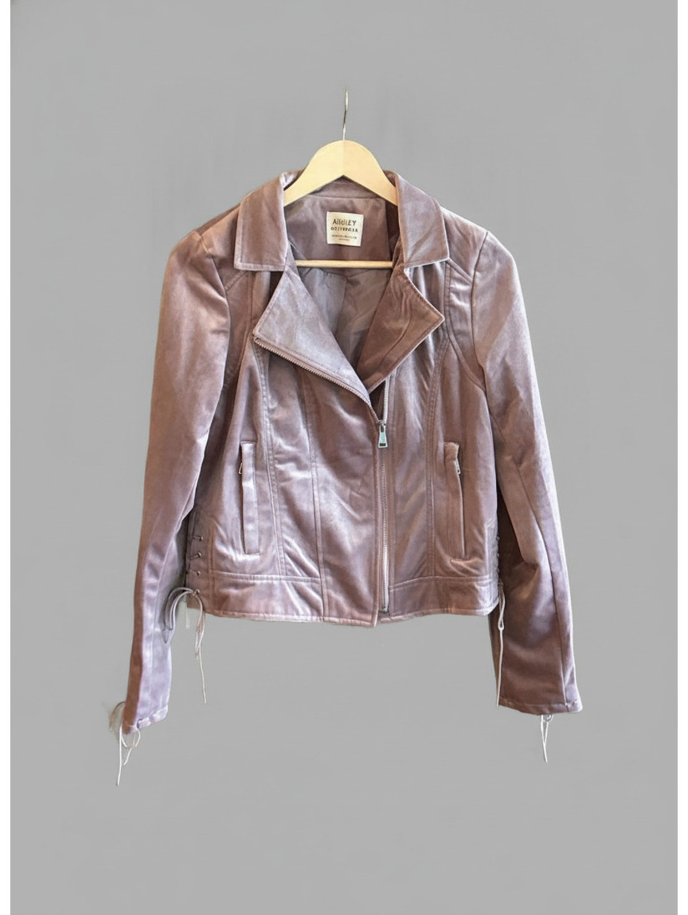Ashley by 26 International Light Pink Velvet Moto Jacket Sz M Lace Up Y2K